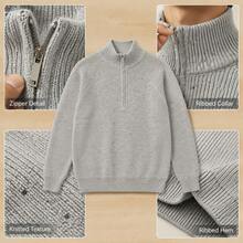 Men's Loose Half Zip High Collar Knit Sweater Long Sleeve Casual Everyday Top - Light Gray - View 3