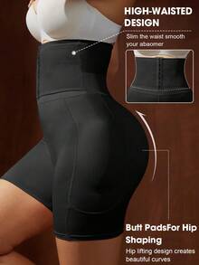 1pc Women's Shapewear Pants, Abdominal Compression, Flat Tummy Shaping, Waist Training, Butt Lifting Shorts, Underwear, Adjustable 3 Level Hook And Eye, Removable Butt Pads, Hip Pads, LUVIEE - Black - View 4