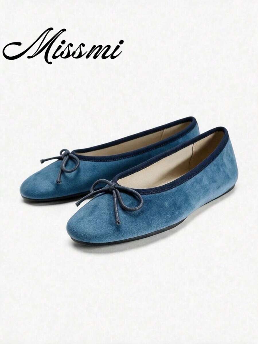 2026 Spring/Summer New Women's Bow-Decorated Ballet Flats - Blue - View 1