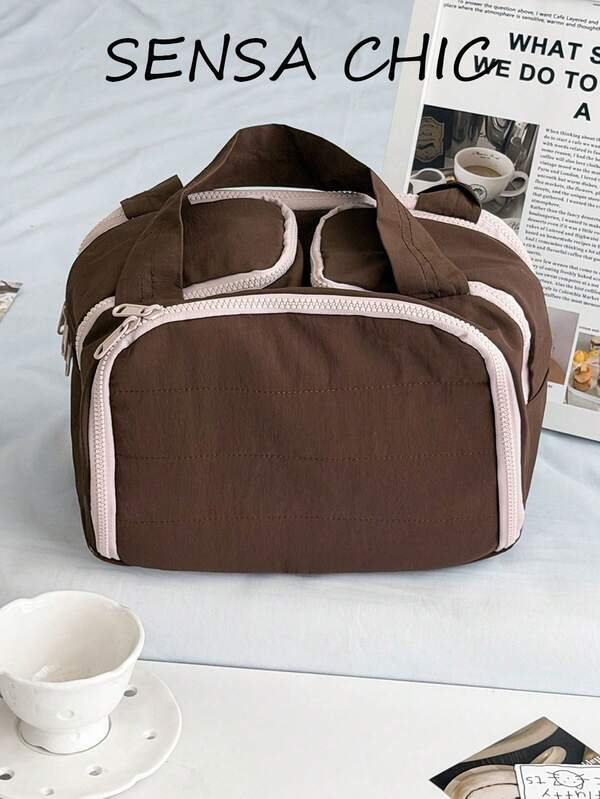 Multi-Pocket Organizer Tote Bag With Zipper Closure, Vintage Style, Suitable For Short Trips And Daily Commute, Multi-Functional Makeup Bag, Travel Toiletry Bag, Portable Storage Tote