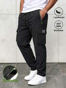 Men's Casual Sports Straight Leg Long Pants, Autumn Multi-Pocket Cargo Pants - Black - View 3