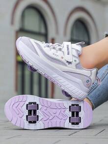 Girls' Roller Skate Shoes, 4-Wheel Skates, Small 4-Wheel Roller Shoes, Skateboard, Girls' Ice Skates, Wearable All Season - Purple - View 6