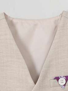 Young Boy Double-Breasted Vest Jacket + Pocket Long Pants + Exquisite Bow Tie Formal Suit Set - Khaki - View 7