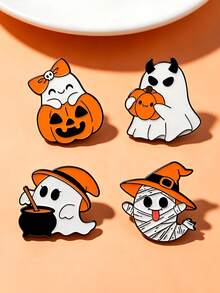 1/4 Cute Pumpkin Ghost Witch Cartoon Enamel Brooch, Women's Backpack & Clothing Accessory - Multicolor - View 5