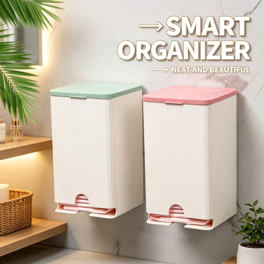 1pc Wall-Mounted Sanitary Napkin Storage Box, Suitable For Home Bathroom, Dust-Proof And Moisture-Proof, With Lid Design, Can Store Sanitary Napkins, Essential For Bathroom Decoration And Storage, Also A Must-Have For School