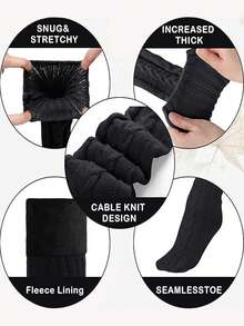 1 Pair Women's Over-The-Knee Knitted Socks, Warm Fashion Boot Socks Leg Warmers, Solid Color Striped Cable Knit, Winter Christmas Warm Accessories - Multicolor - View 6