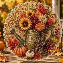 Autumn Pumpkin Squirrel Fox Sunflower Gemstone Mosaic Wall Hanging Decor, Seasonal Home Window Door Hanging Decoration, Thanksgiving Gift, This Item Is A Door Hanger Suncatcher Not Diamond Painting, Not Recommended For Those Who Want Diamond Painting - A - View 3