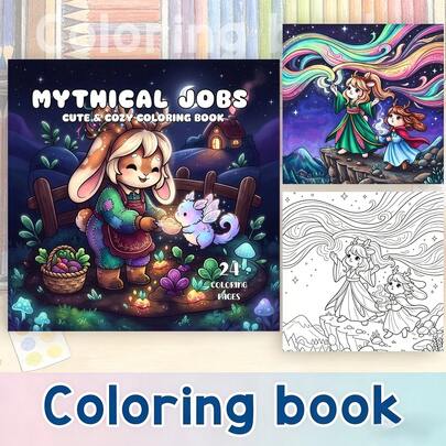 Livro de Colorir de Profissões Míticas, Tamanho: 7,87 Polegadas * 7,87 Polegadas, 24 Páginas de Páginas de Colorir de Criaturas Fantásticas Fofas Retratando Várias Profissões Encantadoras de Criaturas Fantásticas no Estilo Kawaii, Presente Perfeito para Halloween e Outros Feriados