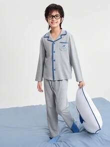 Balabala 男童睡衣套裝 柔軟棉質舒適長袖居家服 童裝套裝 - 灰色調 - 查看 3