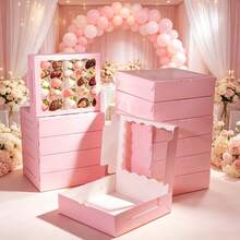 12/6PCS/1PC/20.32 X 20.38 Cm Box/Pink Wavy Window Gift Packaging Box/Birthday Party Afternoon Tea Gift Box/Suitable For Wedding/Birthday/Christmas/Holiday - Window Gift Box - View 2