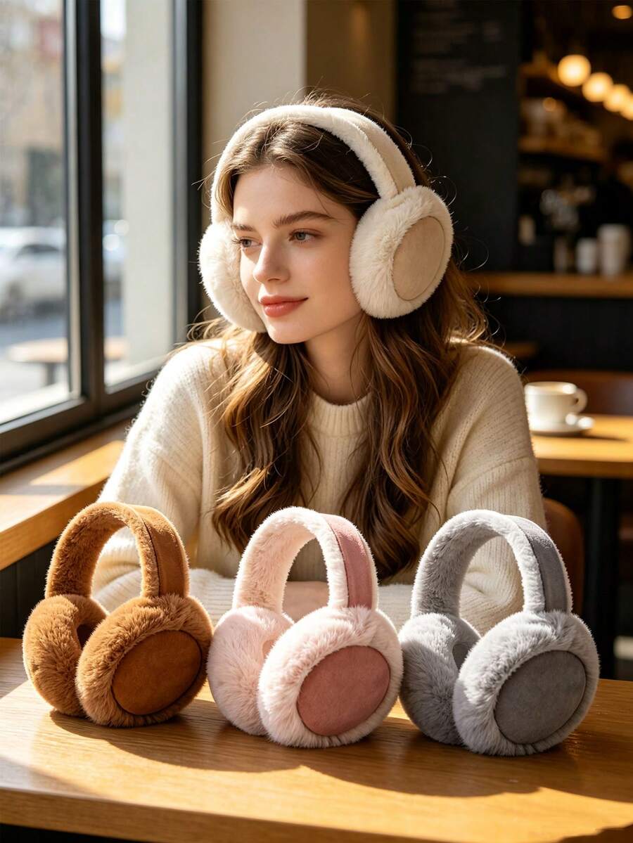 1PC/6PCSFashion Ladies Fuzzy Faux‑Fur Ear Warmers, Dual‑Color Splice Plush Earmuffs, Thick Soft Thermal Ear Protection, Lightweight Portable Cold‑Resistant Ear Covers, Winter Ear Accessory For Shopping, Walking And Outdoor Activities