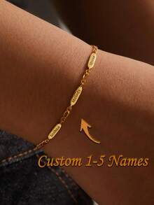 Personalized Name Bracelet, Figaro Chain, Gold Plated, Up To 5 Names - Multicolor - View 2
