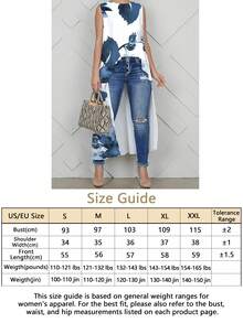 Printed Round Neck Colorblock Front Short Back Long Sleeveless Blouse For Women, Casual Versatile Sleeveless Top Vacation Summer - Blue and White - View 8