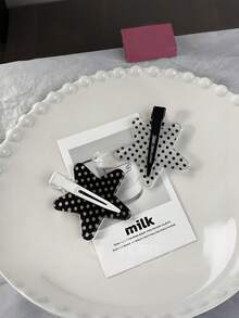 Black And White Polka Dot, Star, Flower, Seamless Hairpin, Side Clip. Suitable For Women's Daily Makeup Wear. - Multicolor - View 4
