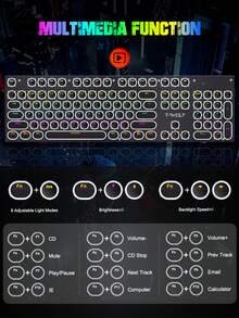 T-WOLF Keyboard Mekanik Blue Switch Gaming RGB Backlit Punk Round Keycaps Metal Panel 104 Tombol - View 5