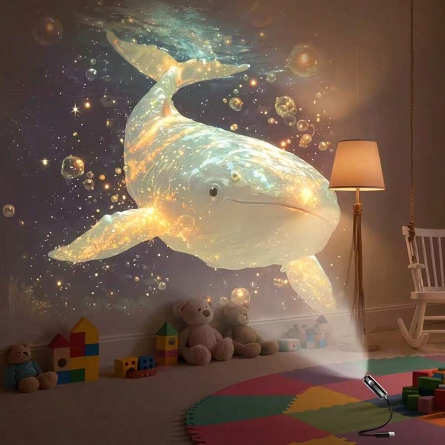 1pc Portable USB LED Projector Light, Ocean & Nature Patterns (Whale, Butterfly, Jellyfish, Starfish) - Low Voltage Bedside Night Light, Wall/Ceiling Decorative Lighting, Non-Plastic Material, Birthday/Valentine's Day Gift - Black - View 1