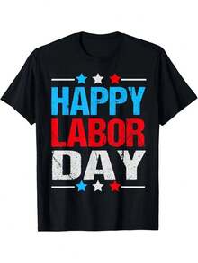 Labor Day Shirts For Women Men Happy Labor Day Decorations T-Shirt, Soft Stretch Fabric, Machine Washable For Summer &Amp; Spring, Medium Elasticity S - 黑色 - 查看 1