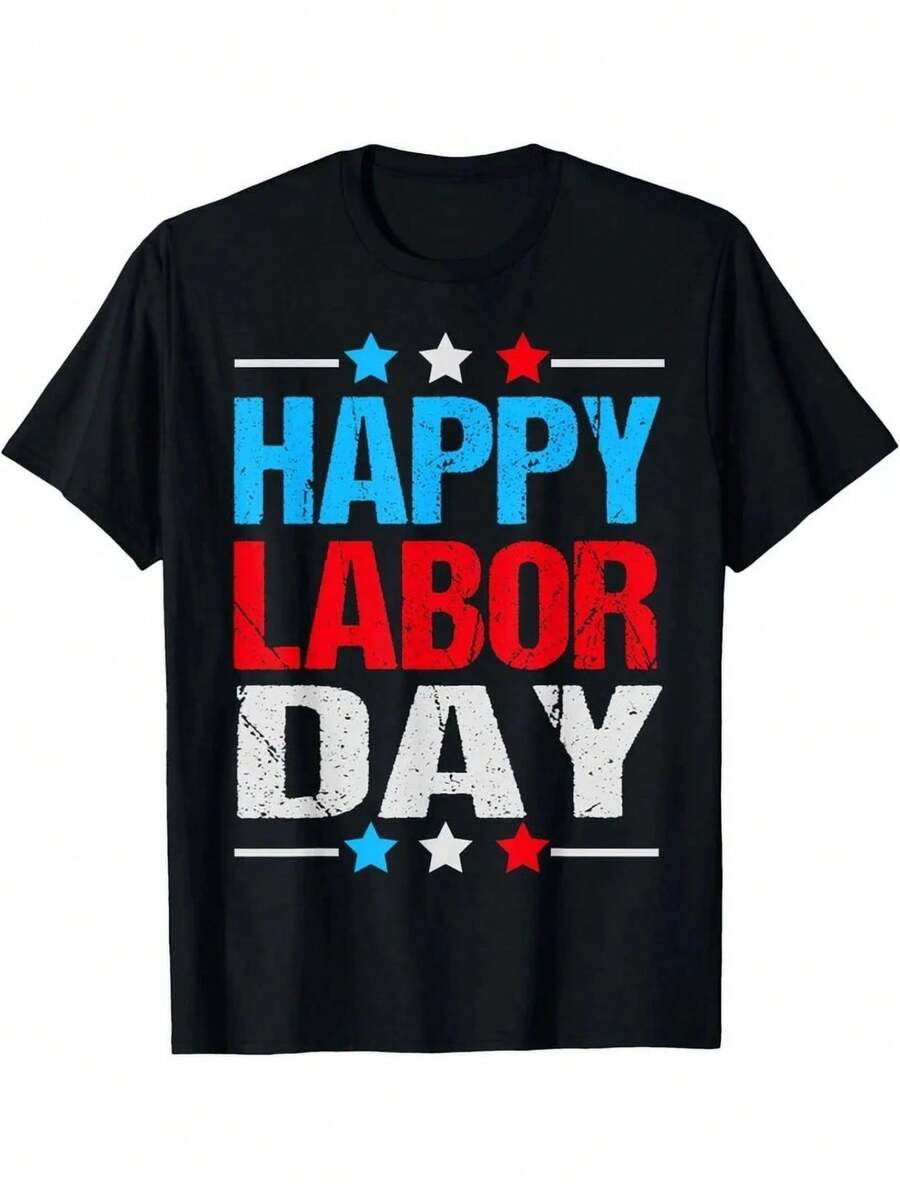 Labor Day Shirts For Women Men Happy Labor Day Decorations T-Shirt, Soft Stretch Fabric, Machine Washable For Summer &Amp; Spring, Medium Elasticity S - 黑色 - 查看 1