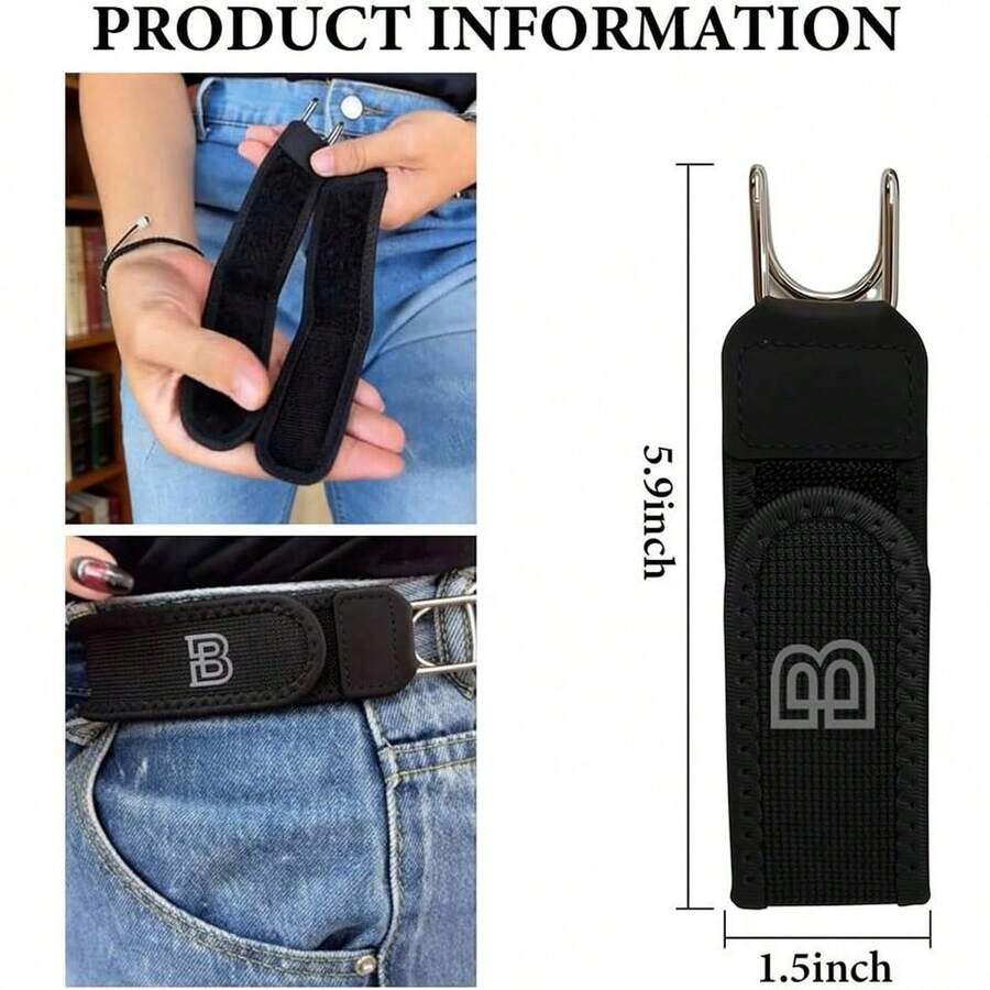 4pcs No-Buckle Belt Hooks, Elastic No-Buckle Belt, Suitable For Tactical Gear Daily Carry, Adjustable Invisible No-Buckle Belt System, Belt Loop Accessory - Stainless Steel Buckle - View 1