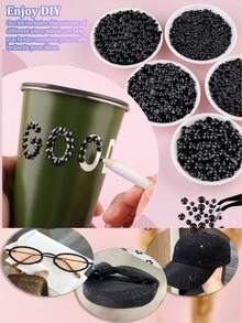 1 Box Black Resin Rhinestone Set, Multi-Size Black Rhinestones With Pickup Pen And Tweezers, Suitable For DIY Nail Art, Halloween And Party Decoration - A - View 6