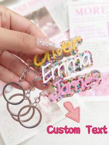 1pc Personalized Custom Glitter Acrylic Name Keychain, Custom Letter Bag Charm Pendant, Cute Birthday Gift For Her - Multicolor - View 6