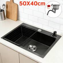 50*40cm Black Built-In Kitchen Sink, Stainless Steel Single Sink, Kitchen Sink With Drain Accessories Handmade Modern Sink - 50*40cm - View 1