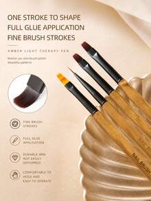Amber Clear Handle Nail Art Brush Set Professional UV Gel Painting Liner Gradients Brushes Acrylic Manicure Tool With Caps - Ginger - View 6