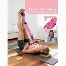 3 PiecesResistance Band Set With Hand Grips & Foot Pedals, Adjustable Tubular Foot Pedal Sit-Up Trainer, Portable Full-Body Workout Equipment For Abs, Arms, Legs, Waist Training & Core Pilates - Pink - View 3