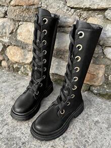 Women's Casual Fashion Boots, Black Knee-High, Non-Slip Low Heel Wide Shaft, Suitable For Daily Outdoor Activities, Autumn/Winter - Black - View 5