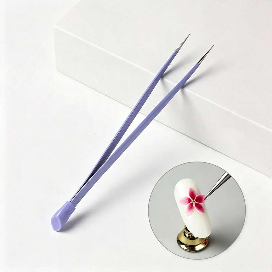 1pc Purple Dual-Head Multifunctional Nail Art Sticker & Rhinestone Tweezers - Purple - View 1