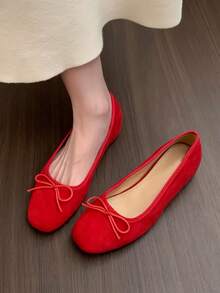 Sepatu Balet Wanita Dekorasi Pita Terbaru Musim Semi/Panas 2026 - Merah - View 2