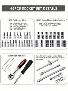 1 Set 46pcs Multi-Function Repair Tools Suitable For Outdoor Emergency Repair Toolbox, Also Suitable For Car, Bicycle And Motorcycle Maintenance Work. Professional Grade Hand Tools Suitable For Car Repair And DIY Use Suitable For Outdoor, Camping, Beach, Travel, Lighting, Tent - Multicolor - View 6