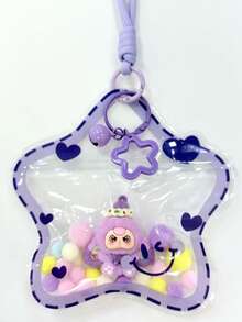 1 Bag Macaron Color Flocked Doll With Transparent PVC Printed Star Bag Charm Lanyard, Dopamine Star Keychain With Spring Clip, Bag Pendant, Birthday Gift, Party Favor - Multicolor - View 12