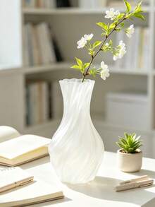3D Printed Twisted Matte Semi-Transparent White Vase, Ins Style Minimalist Living Room Desktop Hydroponic Flower Holder, Premium Decorative Vase For Home Decor And Home Living - Multicolor - View 7