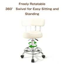 Adjustable Hydraulic Saddle Stool With Foot Ring, 360° Swivel Rolling Work Stool, Multipurpose Utility Stool For Commercial Salon Office Home Use - White - View 3
