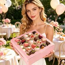 12/6PCS/1PC/20.32 X 20.38 Cm Box/Pink Wavy Window Gift Packaging Box/Birthday Party Afternoon Tea Gift Box/Suitable For Wedding/Birthday/Christmas/Holiday - Window Gift Box - View 5