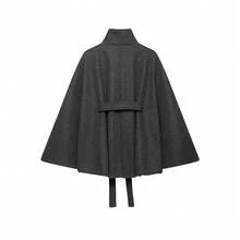 DEEKA Autumn/Winter New Women's European And American Style Fashion Minimalist High Neck Belted Cape Coat - Dark Grey - View 3
