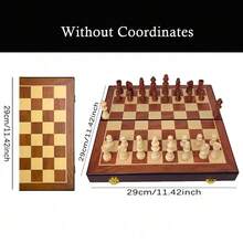 1 Set Large Wooden Folding Chess Board Game Set, Includes Wooden Chess Pieces, Built-In Storage Box, 2 Extra Queen Pieces, Suitable For Chess Enthusiasts And Game Lovers - Multicolor - View 15