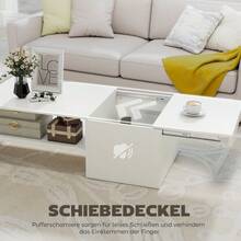 Verstellbarer Couchtisch, Metallschienen, Spanplatte, Fußpads, Weiß - White - View 4