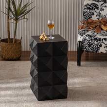 60CM Height Three-Dimensional Embossed Pattern Design Retro Side Table Retro Wooden Nightstand Black,No Assembly Required - 黑色 - 查看 3