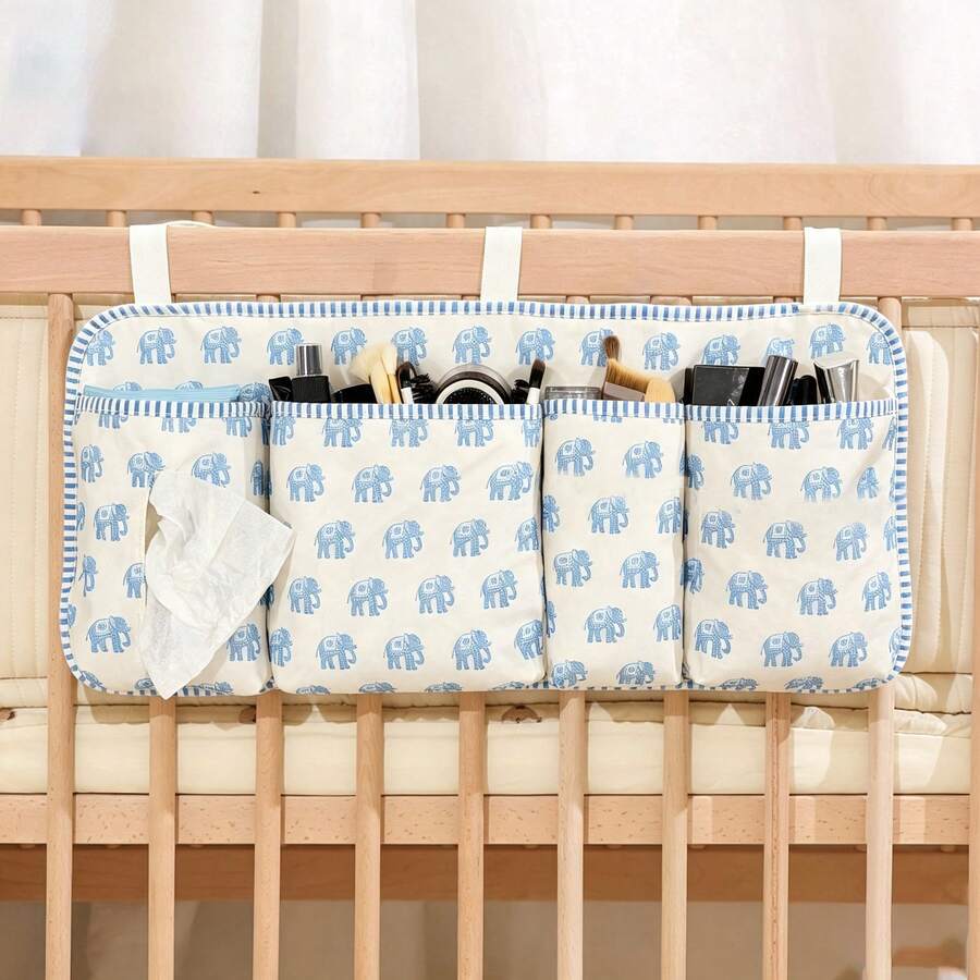 1pc Baby Crib Bedside Hanging Storage Bag, Bear Design - Multicolor - View 1