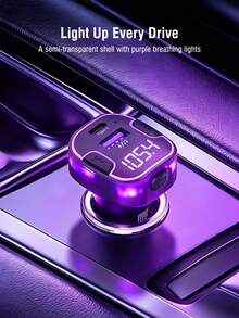 REMAX 藍牙FM發射器車用充電器，USB-C與USB-A雙埠輸出，支援無線與USB隨身碟音樂播放，內建高畫質麥克風免持通話，紫色氛圍燈，汽車配件，汽車必需品，汽車用品 - 黑色 - 查看 7