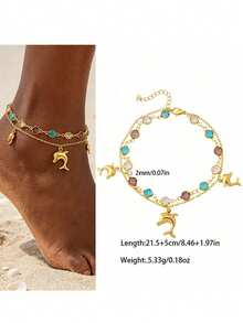 Letingsha 1pc Minimalist Versatile Women's Anklet With Random Crystal Water Drop Pendant - Yellow Gold - View 5