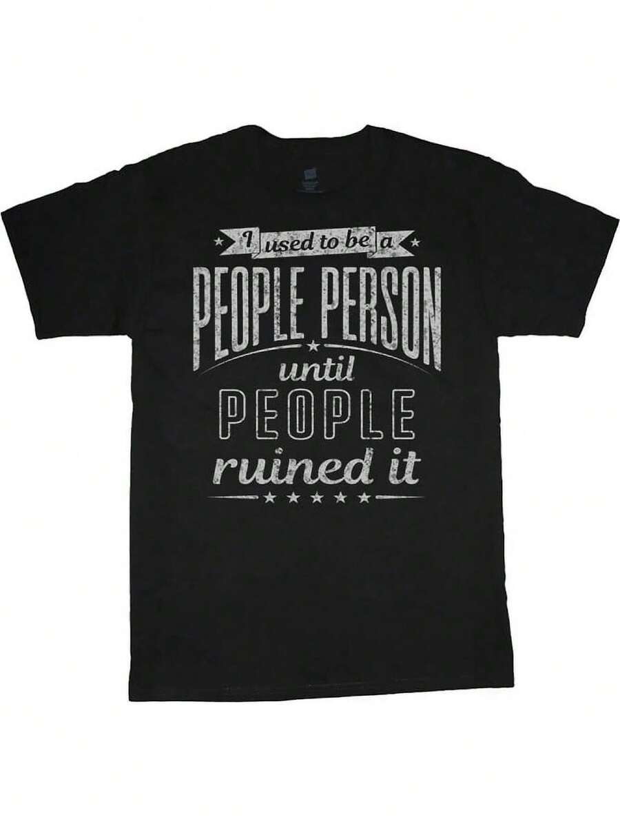 Mens Graphic Tees People Person Funny T-Shirt ToP - 黑色 - 查看 1