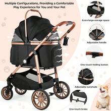 3-In-1 Foldable Dog Buggy Up To 20kg | Foldable Cat Stroller, Pet Buggy With 4 360° Rubber Wheels, With Storage Basket And Cup Holder - 金+黑 - 查看 5