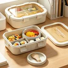 1pc Lunch Box With Utensils - Square Microwave Food Container, Hand Washable - Perfect For School Lunch, Kitchen Storage And Accessories, Suitable For Light Meals, Work, School, Outdoor Trips. Compartment Lunch Box - Multicolor - View 2