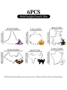 4/5/6pcs Halloween Cookie Cutter Set, Witch, Ghost, Bat, Pumpkin, Witch Hat, Black Cat Stainless Steel Cookie Cutters, Suitable For Halloween Baking Party - - - View 9