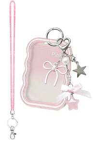 Wavy Ruffled Transparent Acrylic Photocard Holder, Shiny Rhinestone Lanyard, Y2K Style, Ins Sweet Pendant Exquisite Bow Heart Resin Pink Star Bag Charm, Photocard Accessories, ID Badge Neck Strap, DIY Card Storage Case, Fits Idol Photos, Custom Printed Cards, School ID, Access Cards, ID Cards, Work Pass And Subway Cards, Student, Fan Gift, Keychain, Backpack Charm, Back To School Essential (Cardstock Not Included) - Multicolor - View 15