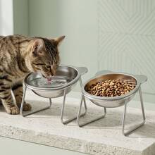 1 Set/1pc Anti-Black Chin Elevated Pet Bowl, Stainless Steel Cat Ear Water & Food Bowl, Neck Protection Feeding Solution, Easy To Clean & Durable, Suitable For Cats & Dogs, Perfect Gift For Pet Lovers - 600ml - View 10