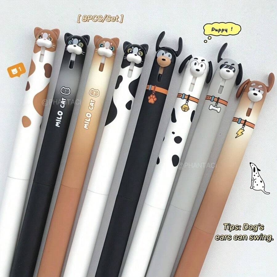 32PCS(2 Pens + 30 Refills) Cat & Dog Style Neutral Pens 0.5mm Quick-Dry Black Ink Creative Animal Writing Pens Office Supplies - Multicolor - View 1
